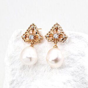 ✨ Artisan Original Vintage Filigree & Baroque Pearl Drop Earrings | S925